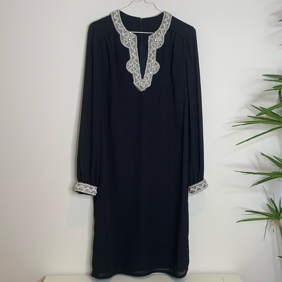 Vintage Dresses & Skirts - Vintage Pearl Beaded Rhinestone Jeweled Neckline Embellished Lined Shift Dress M